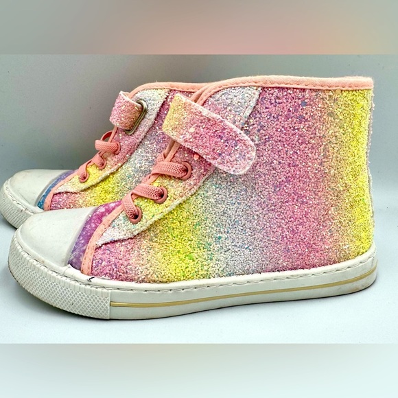Sparkly Pink and Yellow Kids High-Top Sneakers Sz 13 - Picture 6 of 7